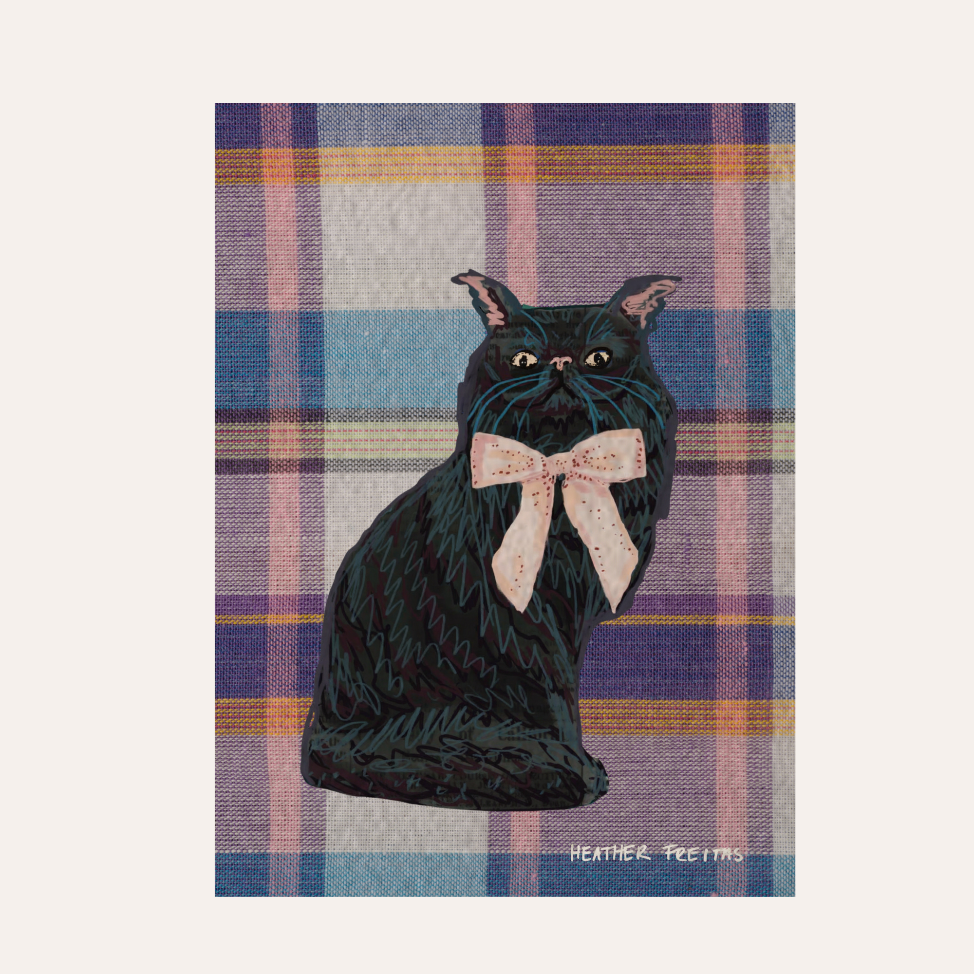 Black Cat With Bow Mini Fine Art Print