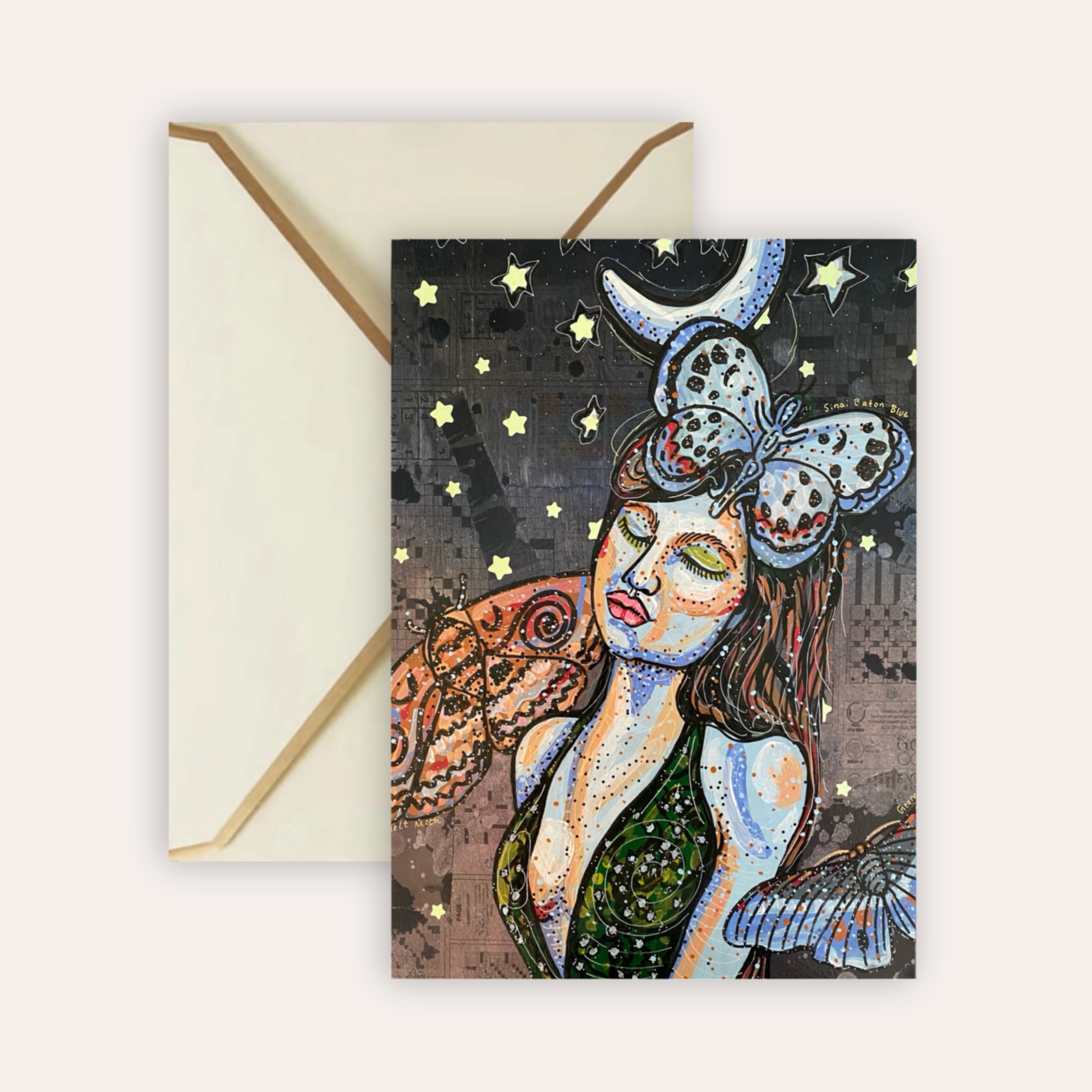 Moon Tides & Moth Flies Fine Art Greeting Card