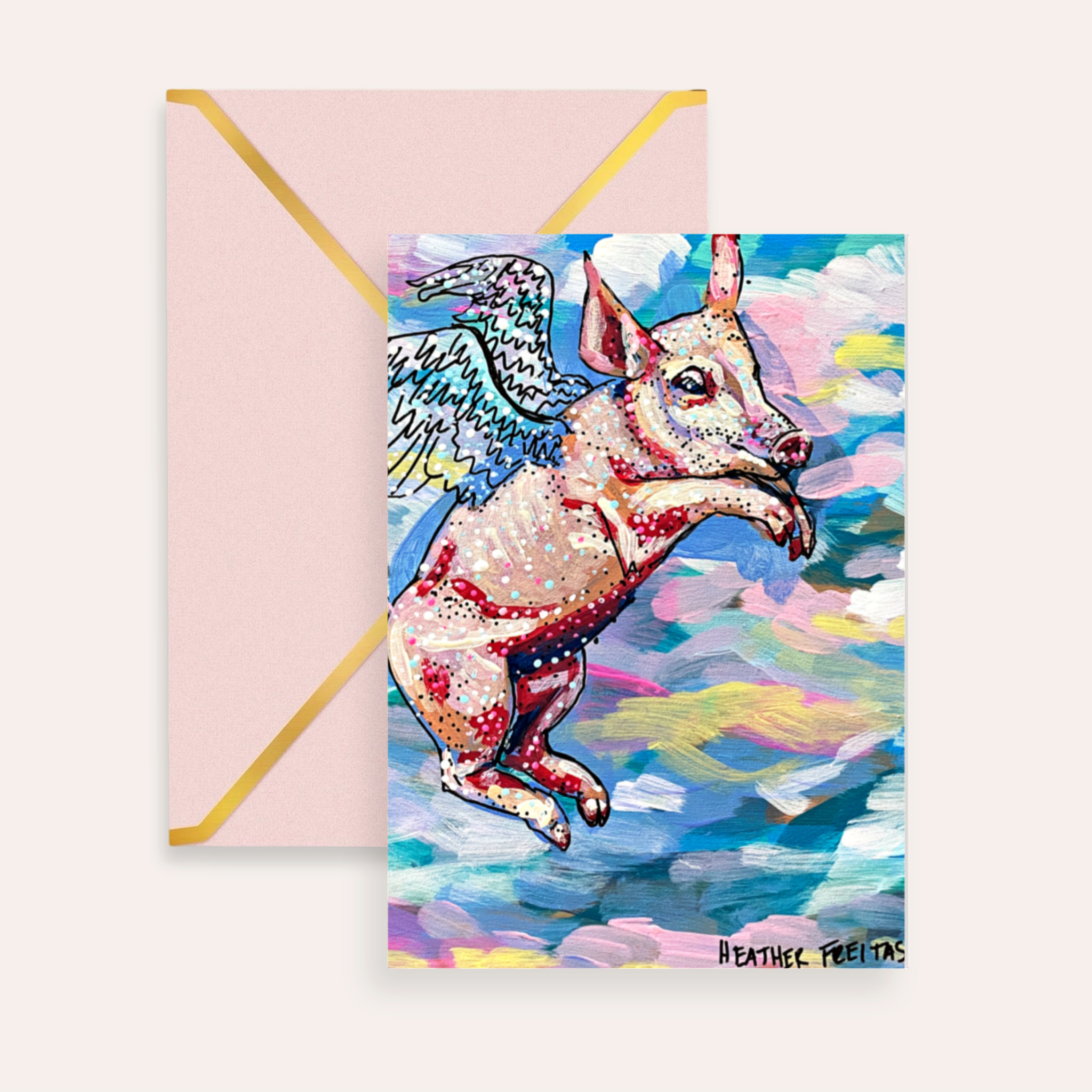 Pastel Flying Pig Fine Art Greeting Card