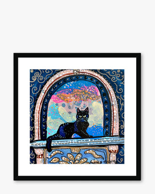 Royal Black Cat In Archway Framed & Mounted Print