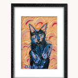 Rainbow Werewolf Cat ( Framed Original Oil Pastel Art )