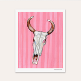 Pink Cow Skull Hand Signed Fine Art Print