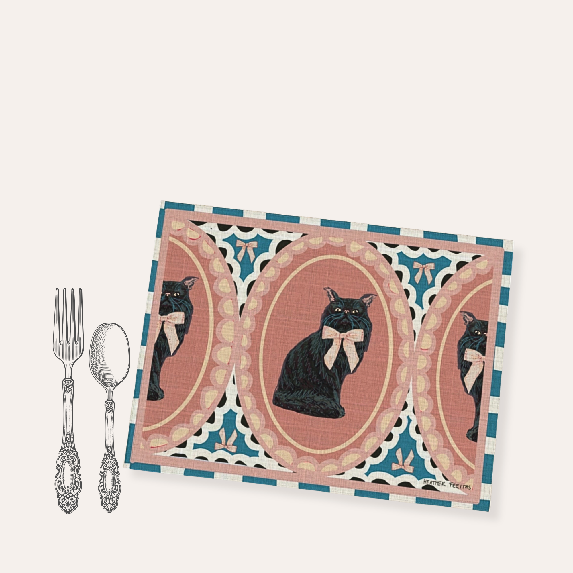Black Persain With Bow Placemat