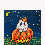 Halloween Bashful Ghost in Pumpkin ( Original Painting )