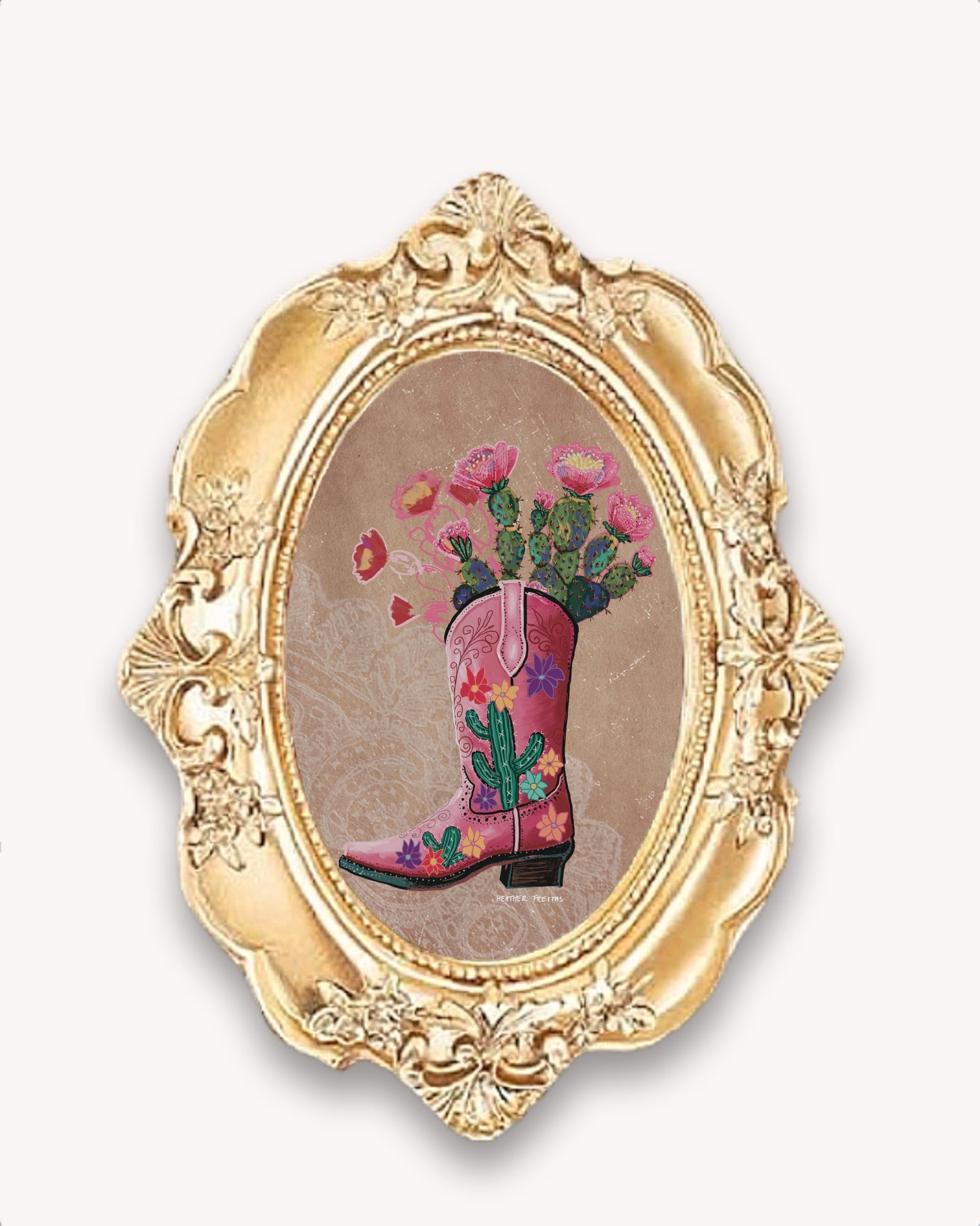 Cactus Cowboy Boot Framed Magnet ( Small )
