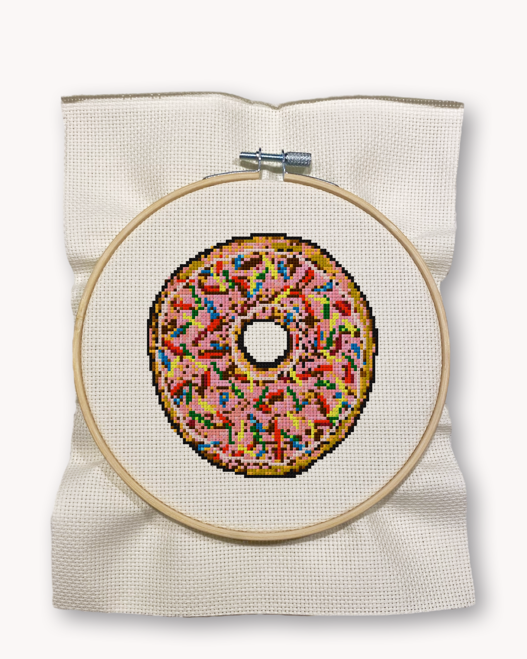 Pink Sprinkle Donut Cross Stitch Kit ( LG 5 inch )