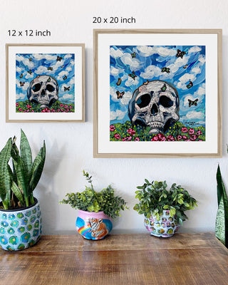 Blue Sky Horizon Butterfly Skull Framed & Mounted Print - Heather Freitas - fine art home deccor