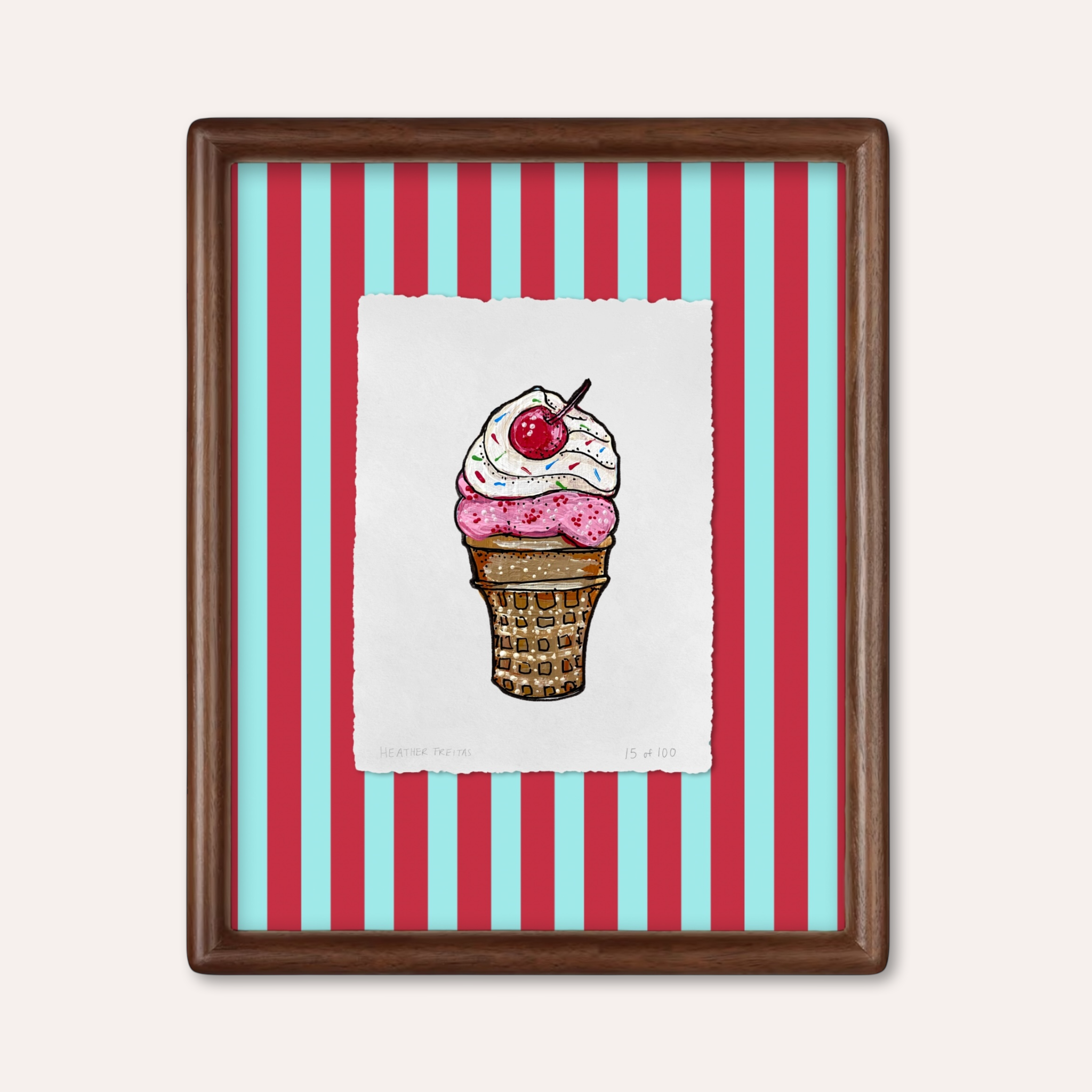 Strawberry Ice cream Cone Limited Edition Framed Print
