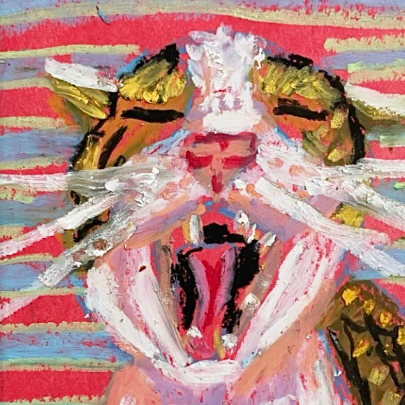 Big Yawn Cat ( Framed Original Oil Pastel Art )