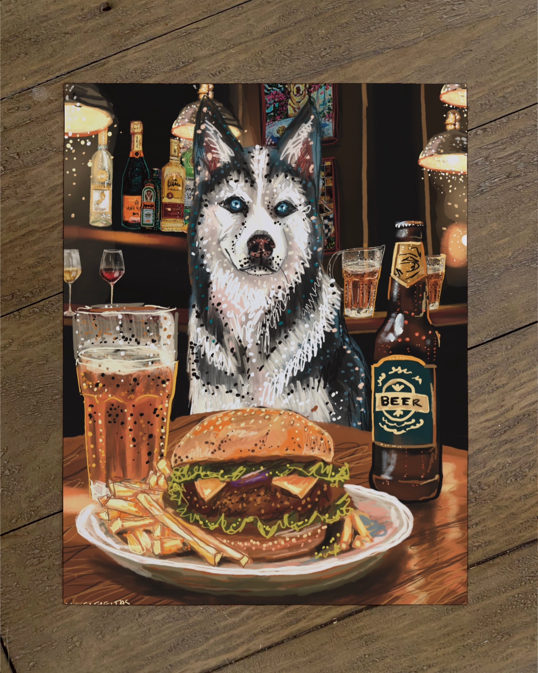 Husky - Build Your Own Dining Dog Paper Print