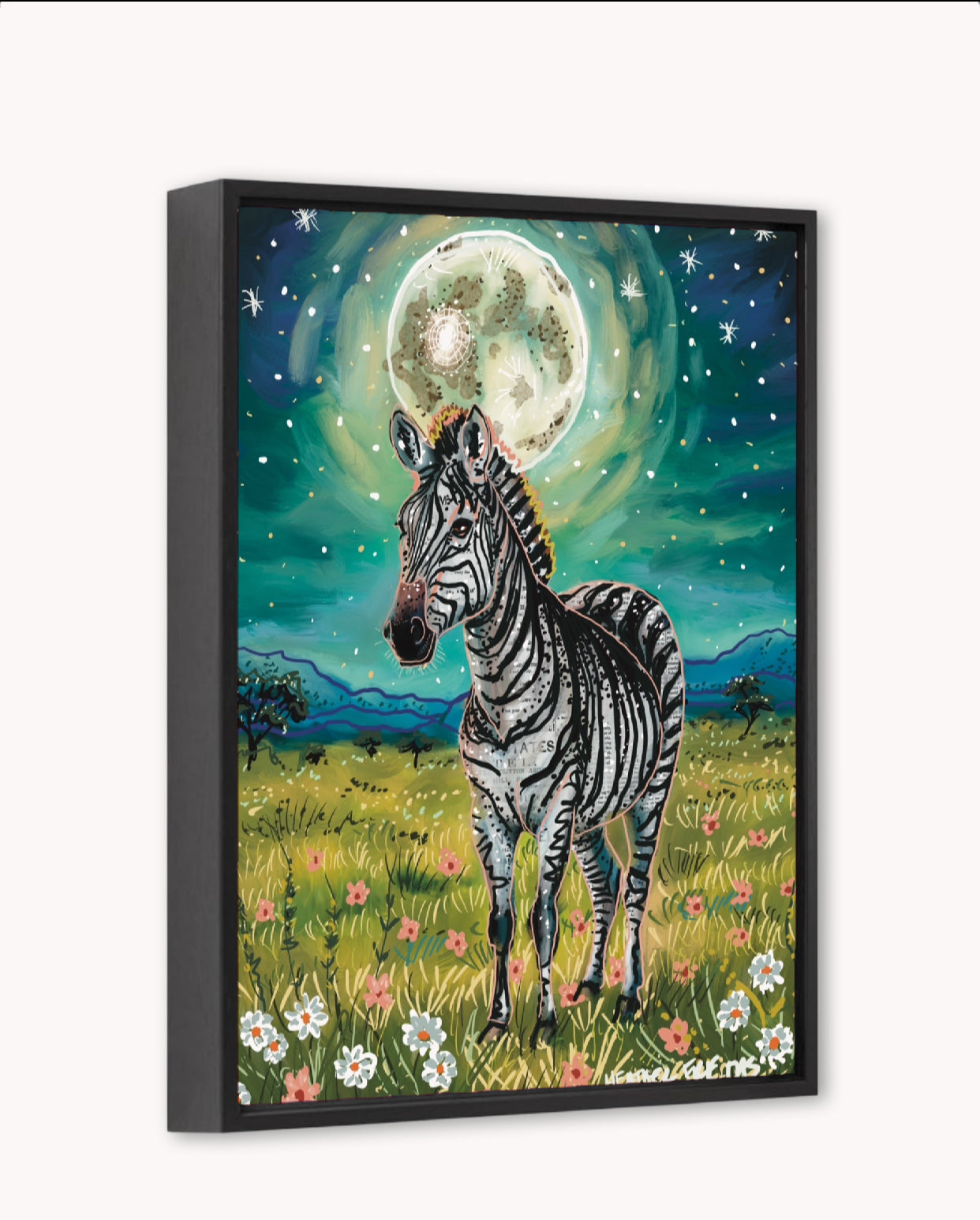 Zebra Flowers Framed Canvas Print