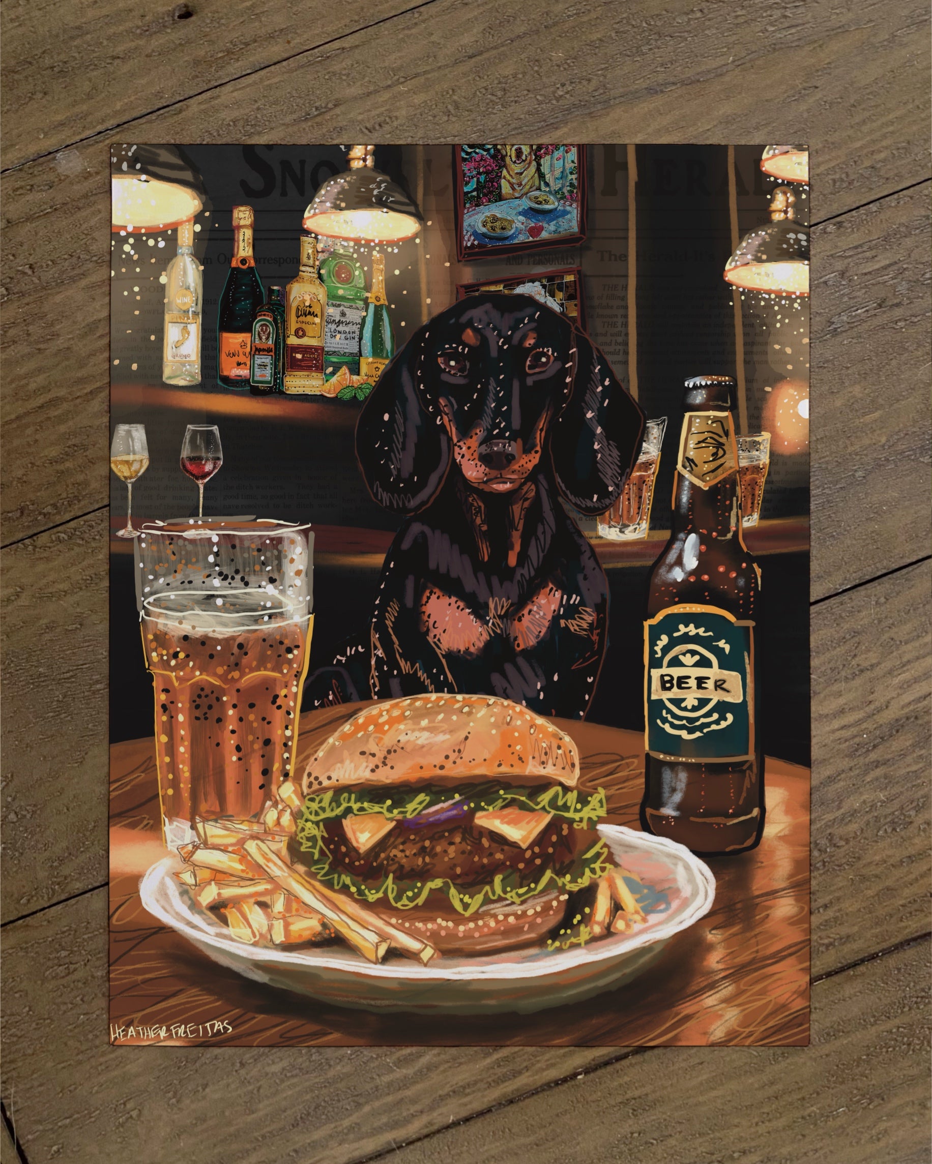 Build Your Own Dining Dog Art Print - Dachshund