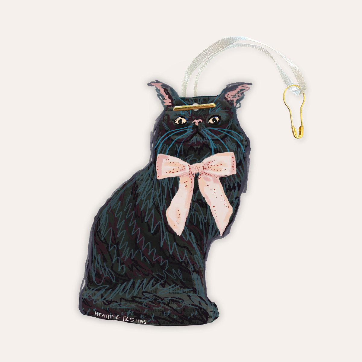 Black Cat With Bow Gift Tag