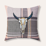 Plaid Cow Skull Velveteen Throw Pillow