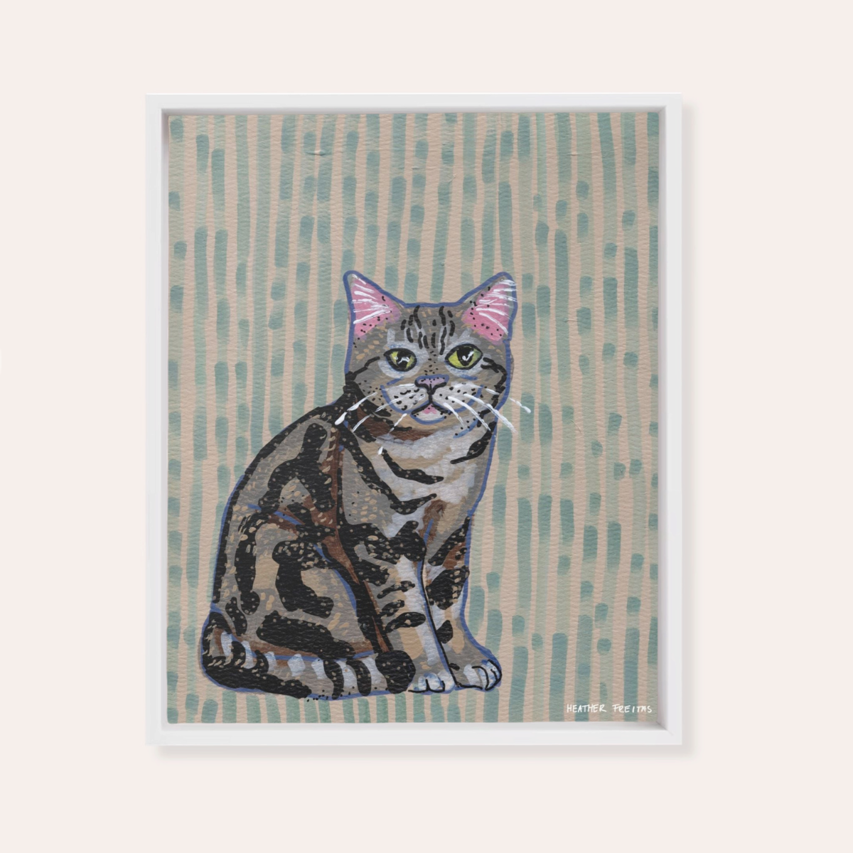 American Shorthair Cat Framed Fine Art Canvas Print