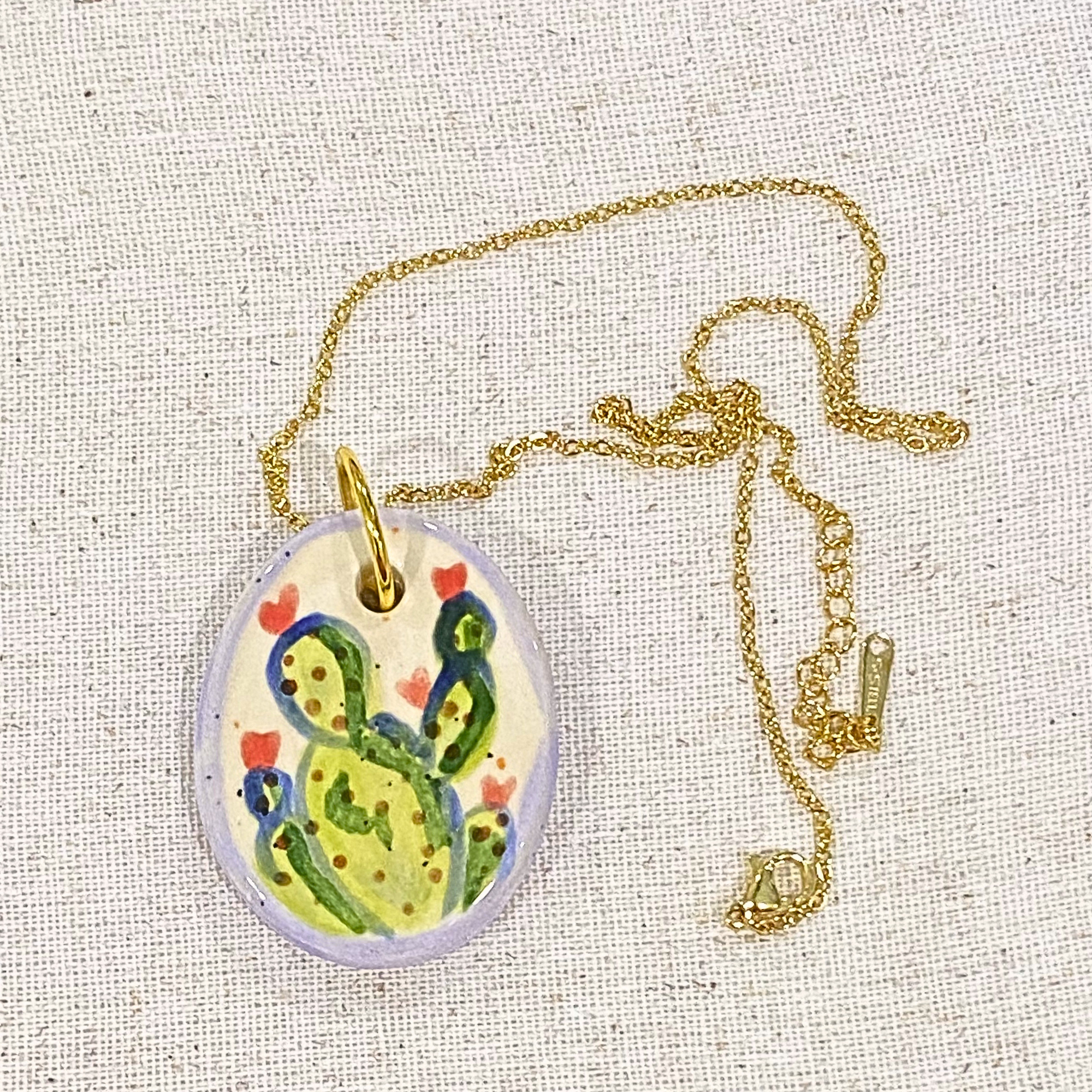 Purple Prickly Pear Hand Painted Ceramic Necklace