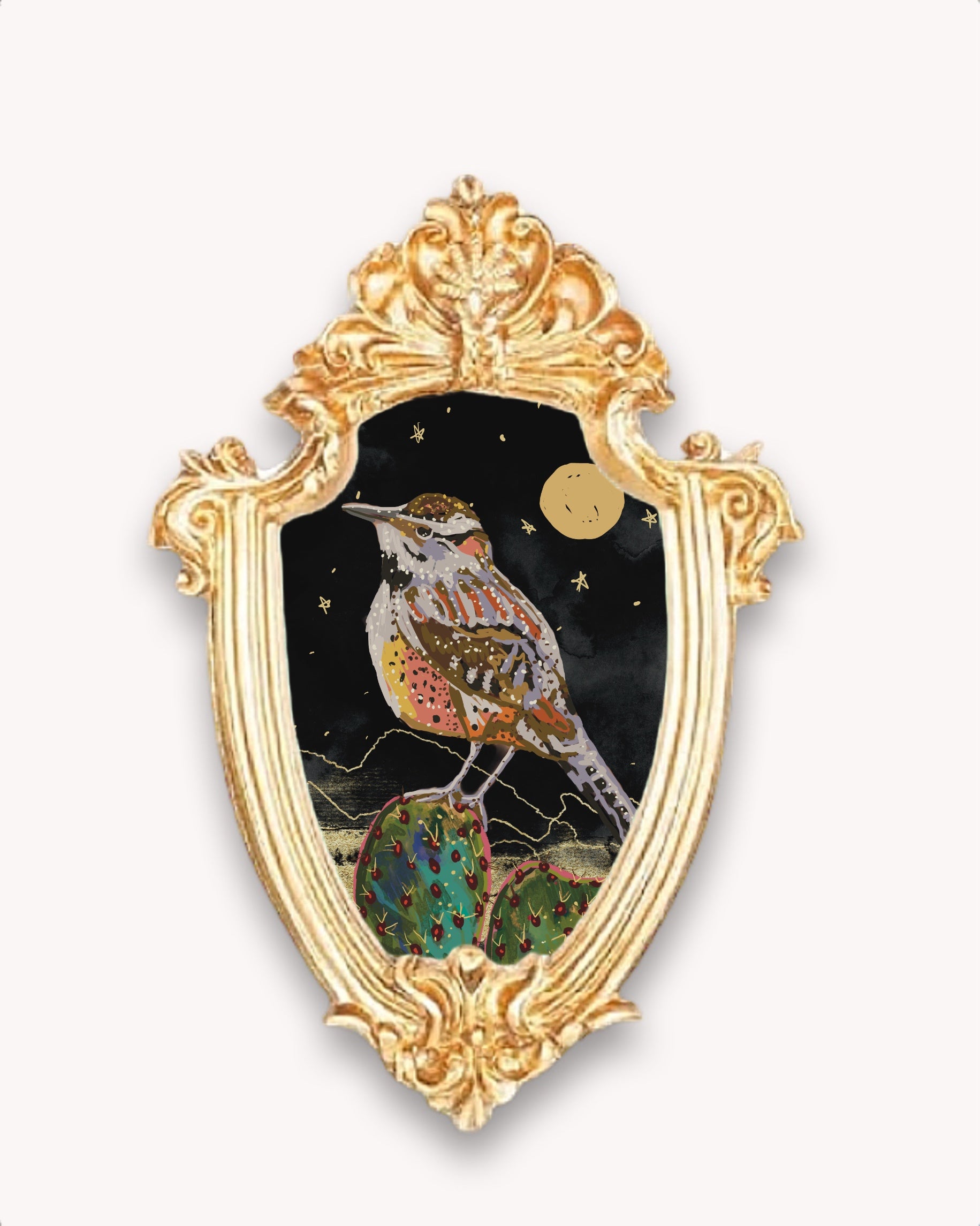 Cactus Wren Citrus Framed Magnet ( Small )