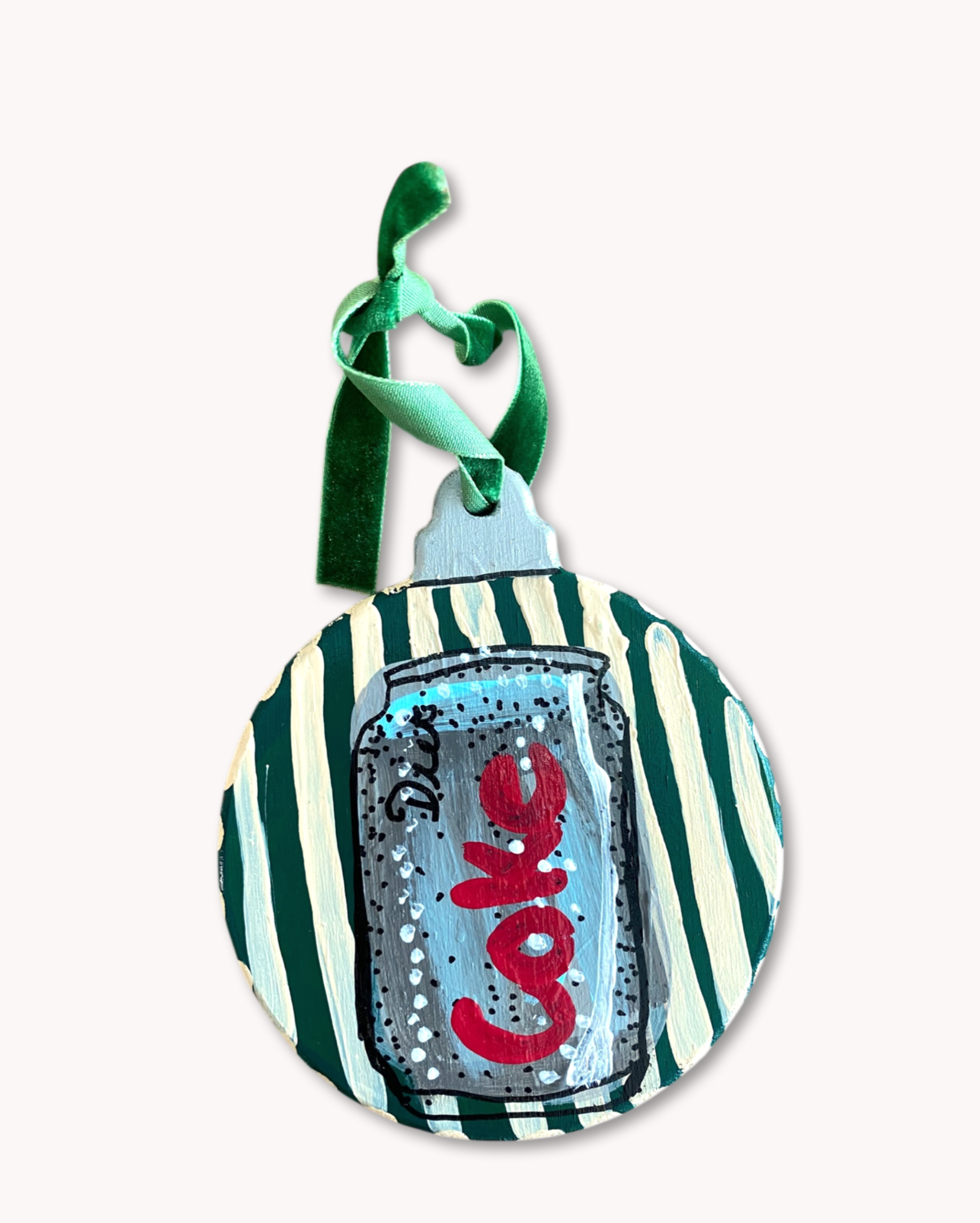 Green Stripe Diet Soda Hand Painted Ornament
