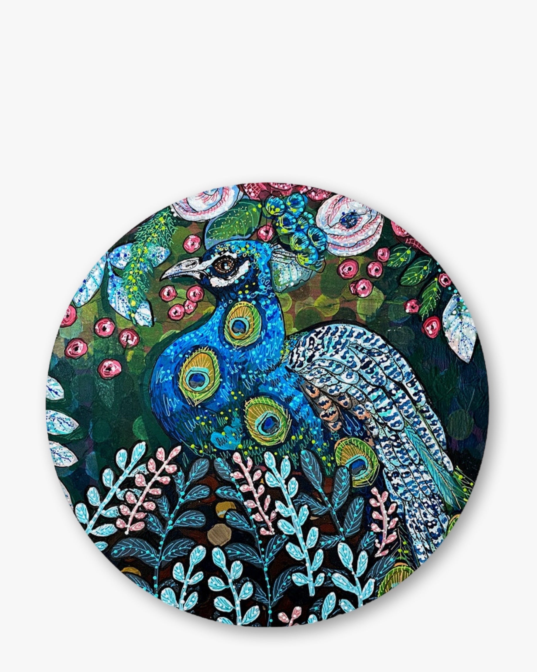 Blue Boy Peacock Chinchilla Glass Chopping Board Trivet - Heather Freitas - fine art home deccor