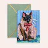 Seal Point Cat With Bow Fine Art Greeting Card