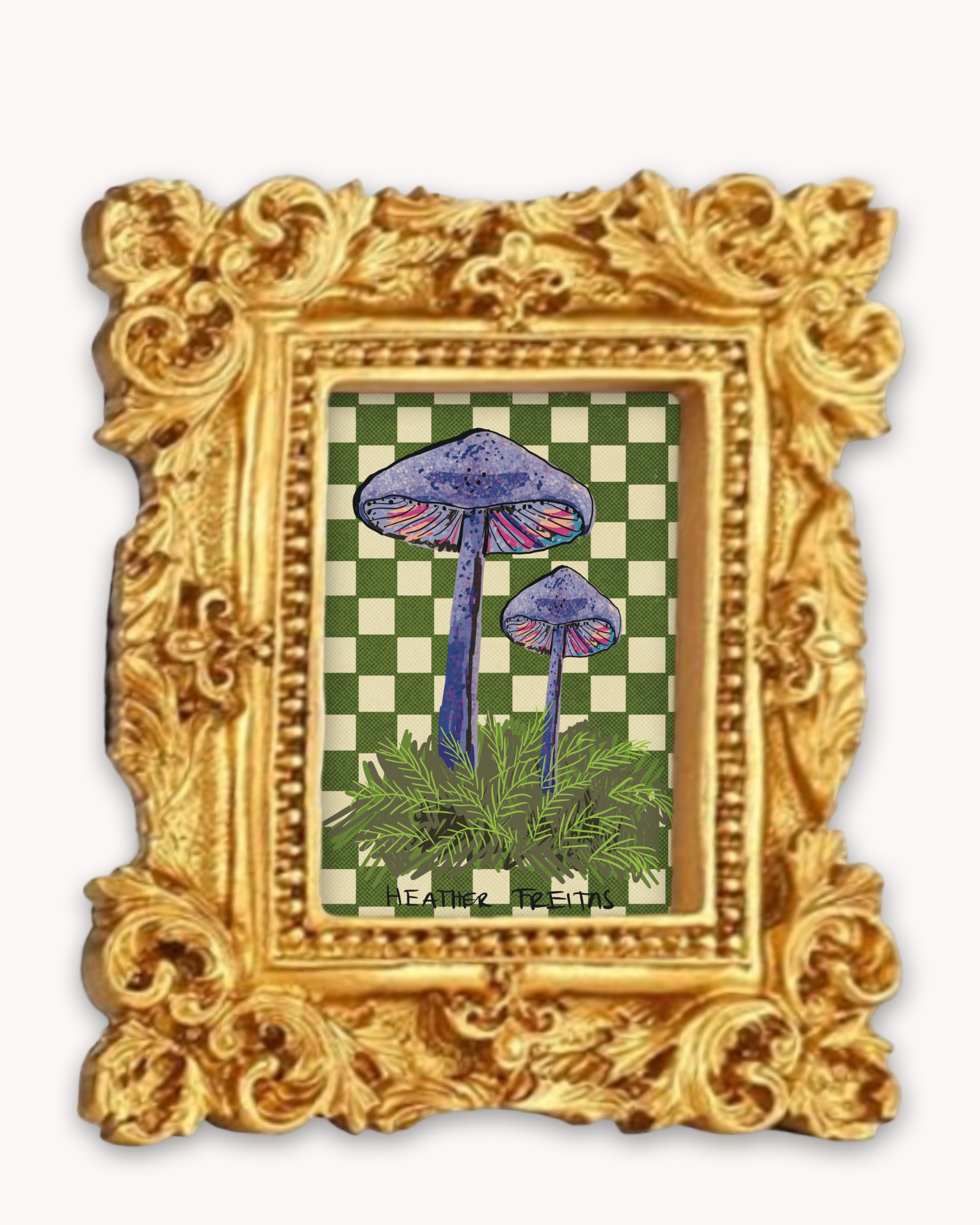 Purple Mushrooms Framed Magnet ( Small )