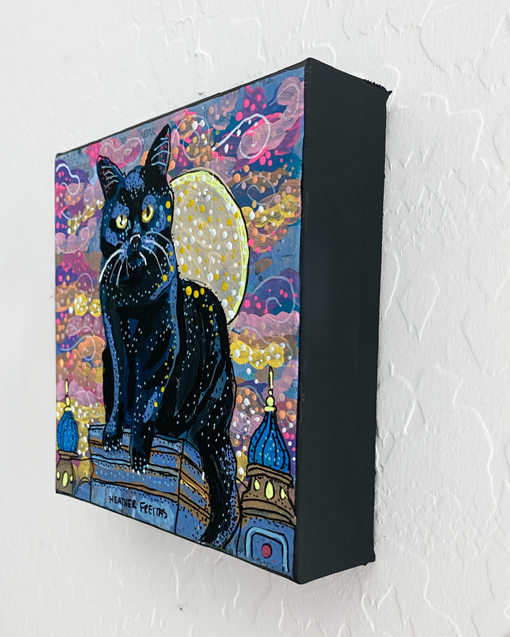 Royal Black Cat & The Moon ( Original Painting )