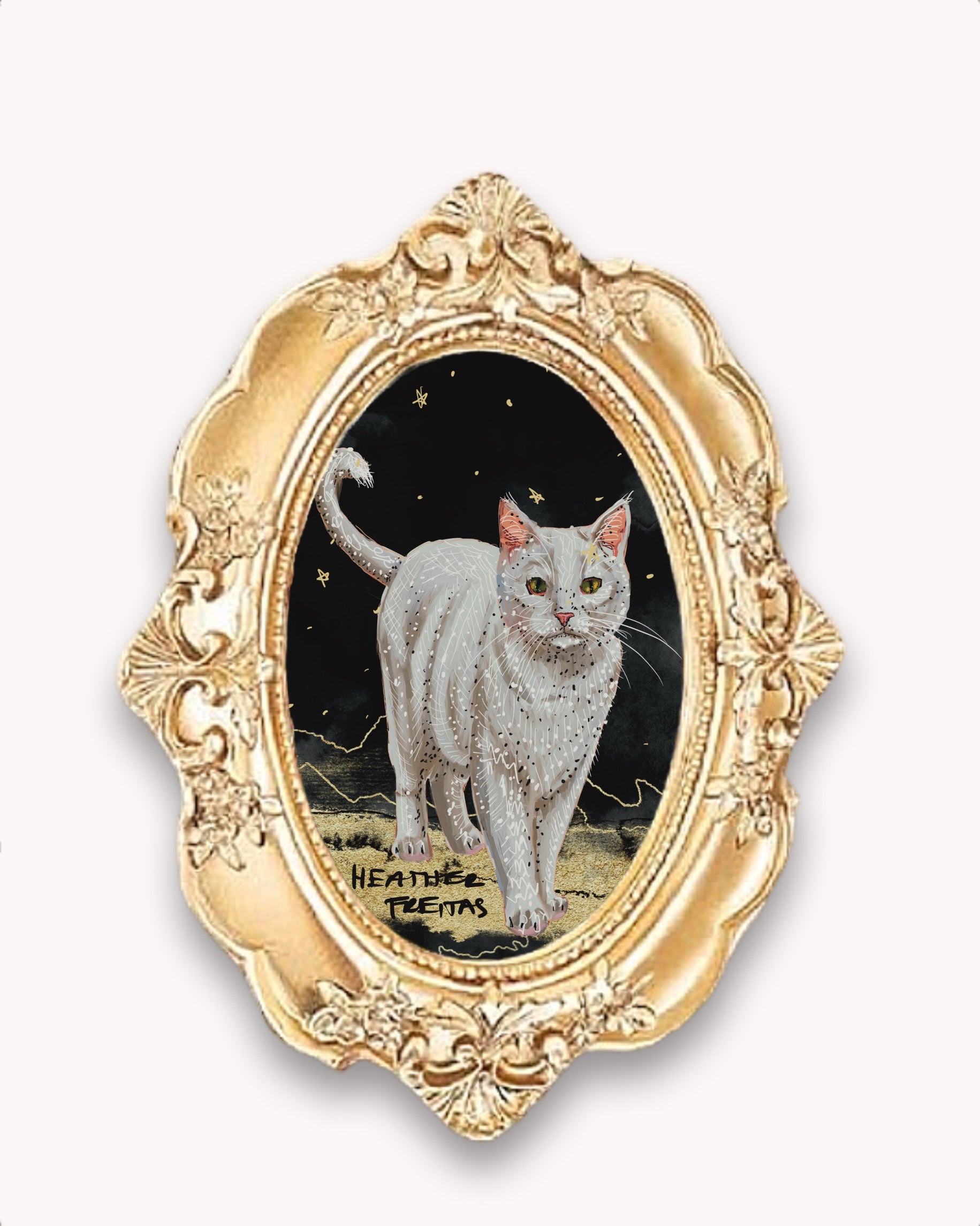 White Cat Framed Magnet ( Small )
