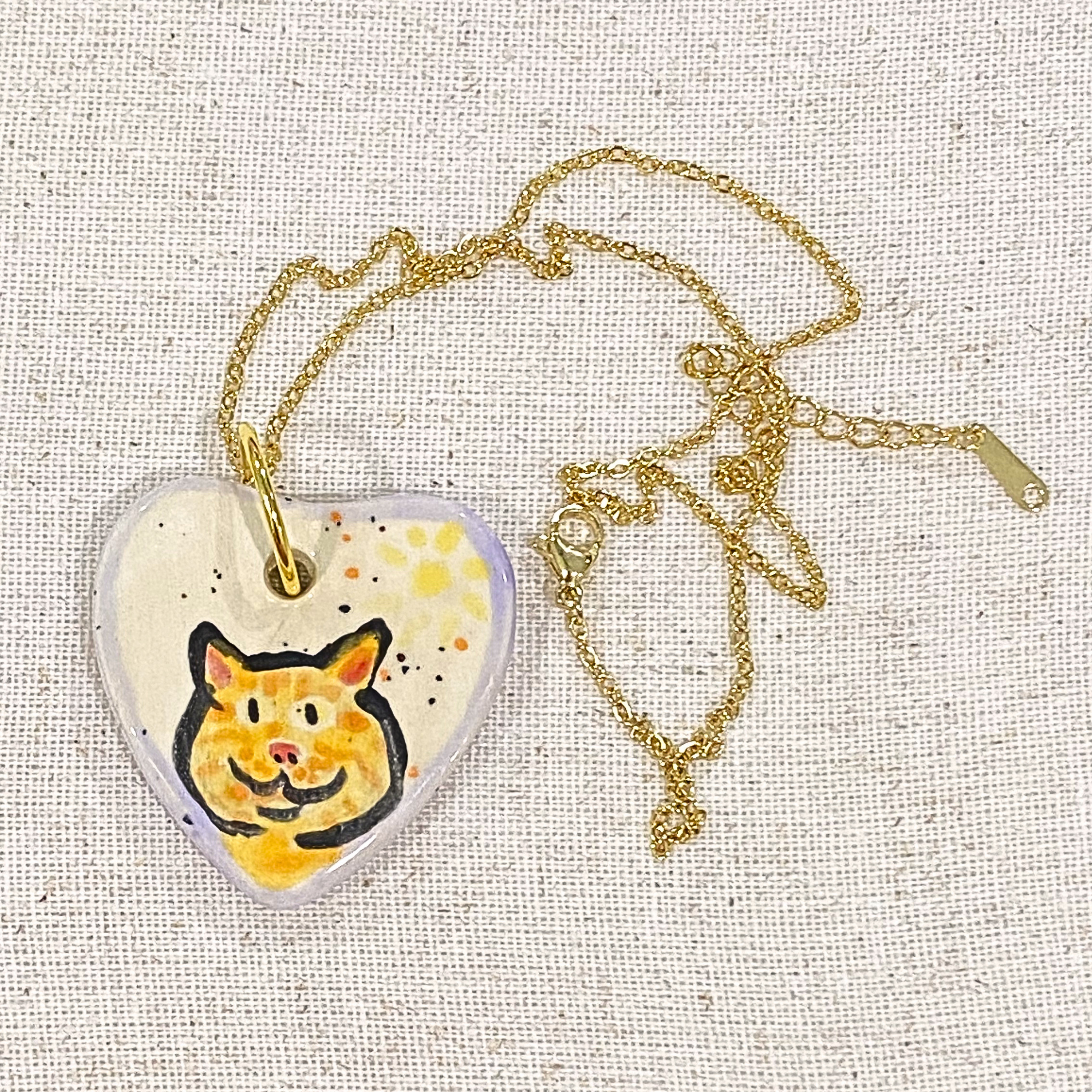Orange Tabby Hand Painted Ceramic Necklace