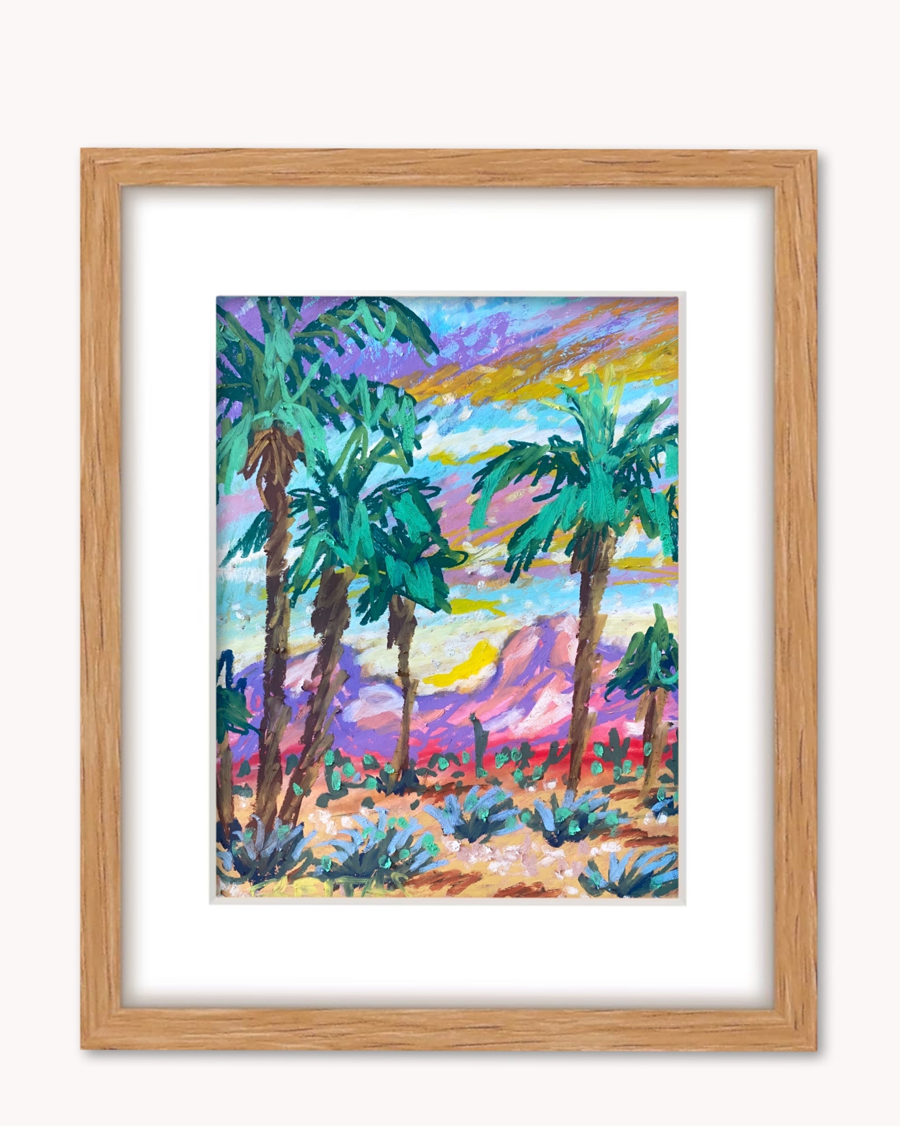 Desert Palms ( Framed Original Oil Pastel Art )