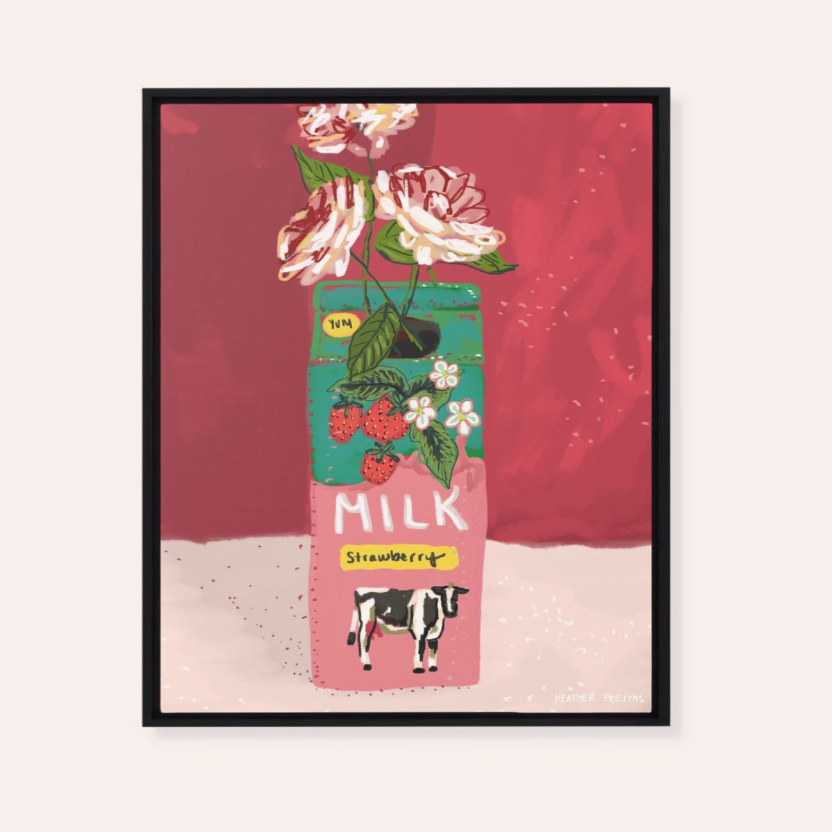 Strawberry Milk Framed Fine Art Canvas Print