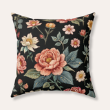 Black Vintage Flowers Velveteen Throw Pillow