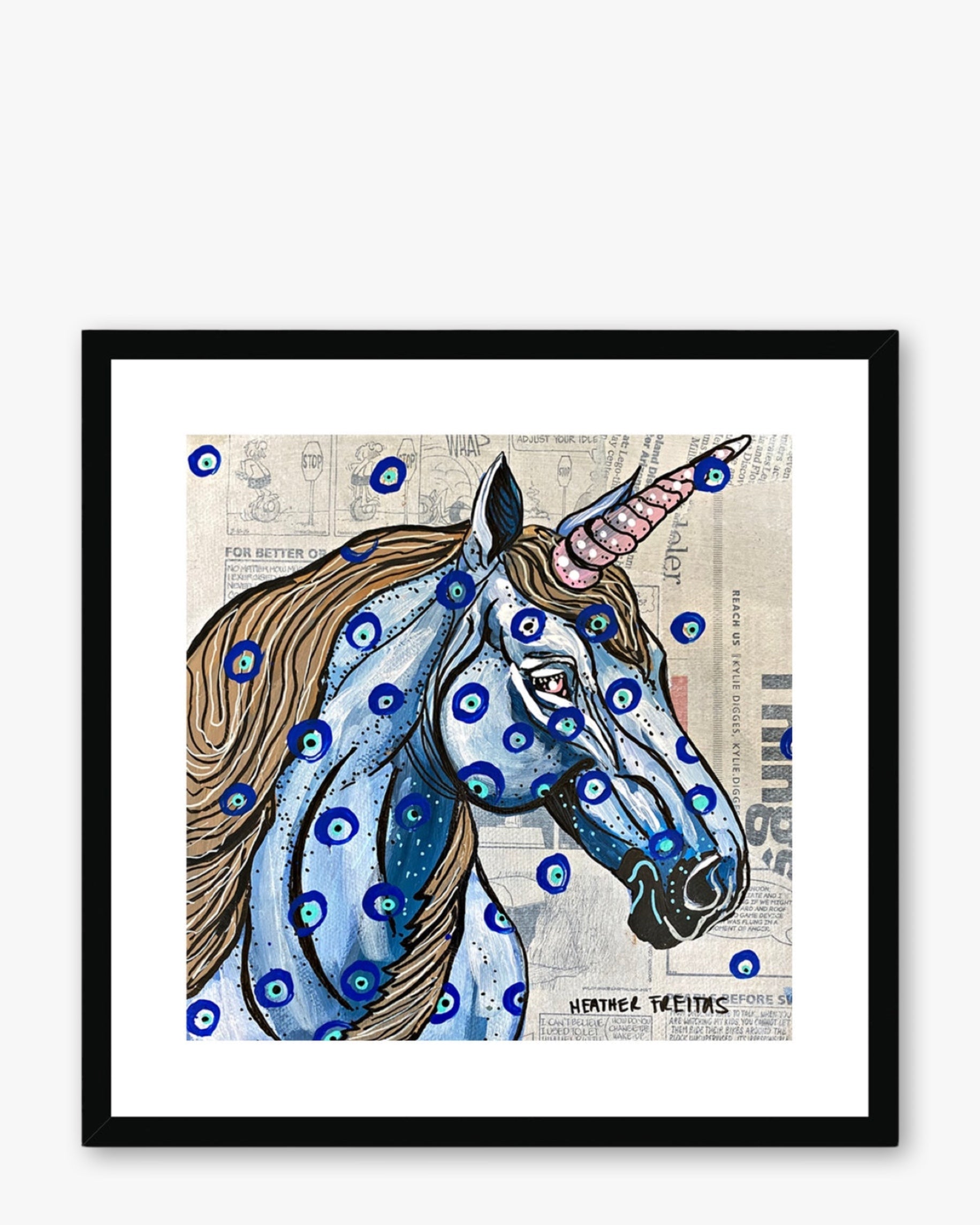 Evil Eye Grey Unicorn Framed & Mounted Print