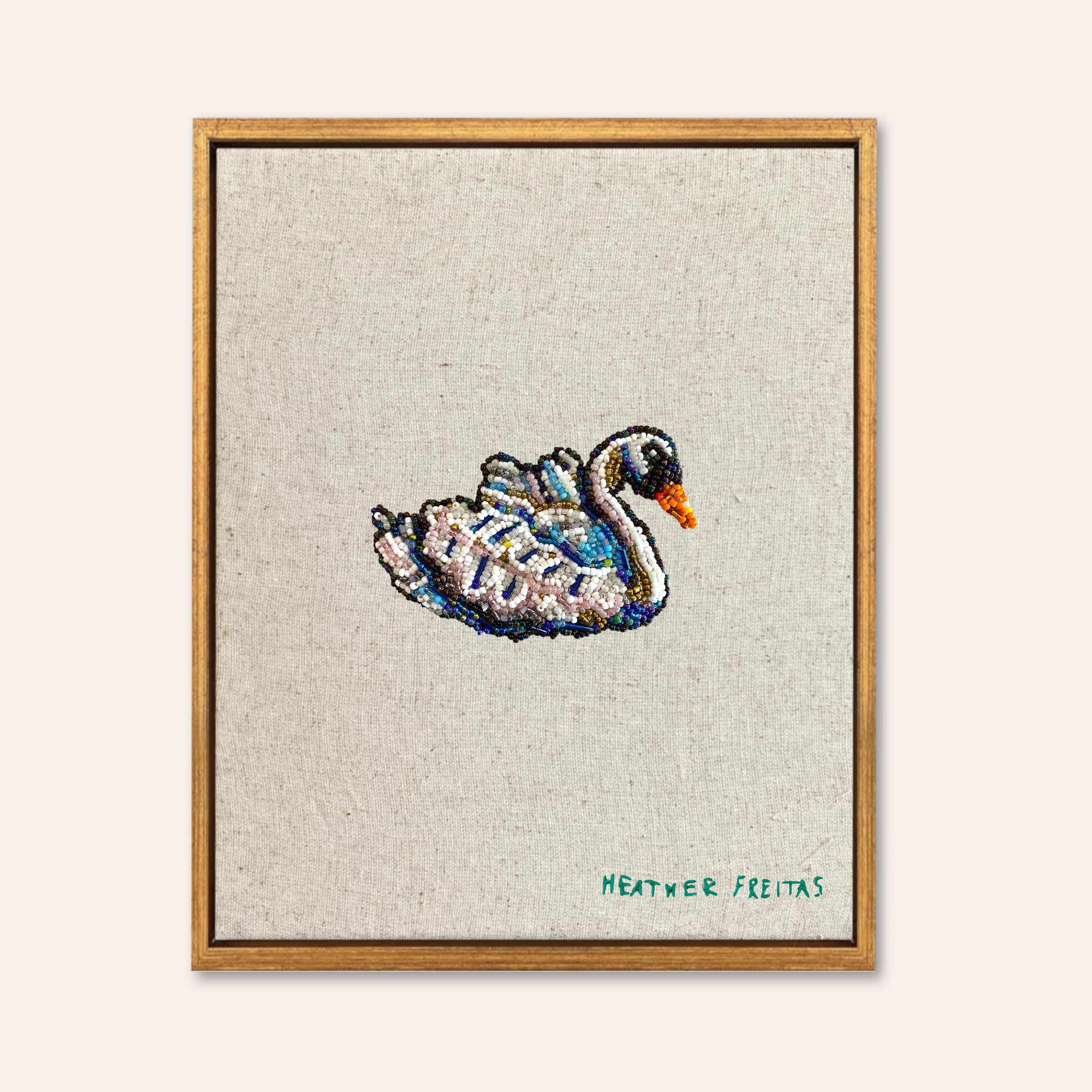 Swan Beaded Embroidery Wall Art