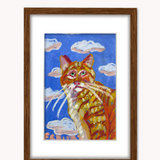 Orange Tabby In The Clouds ( Framed Original Oil Pastel Art )