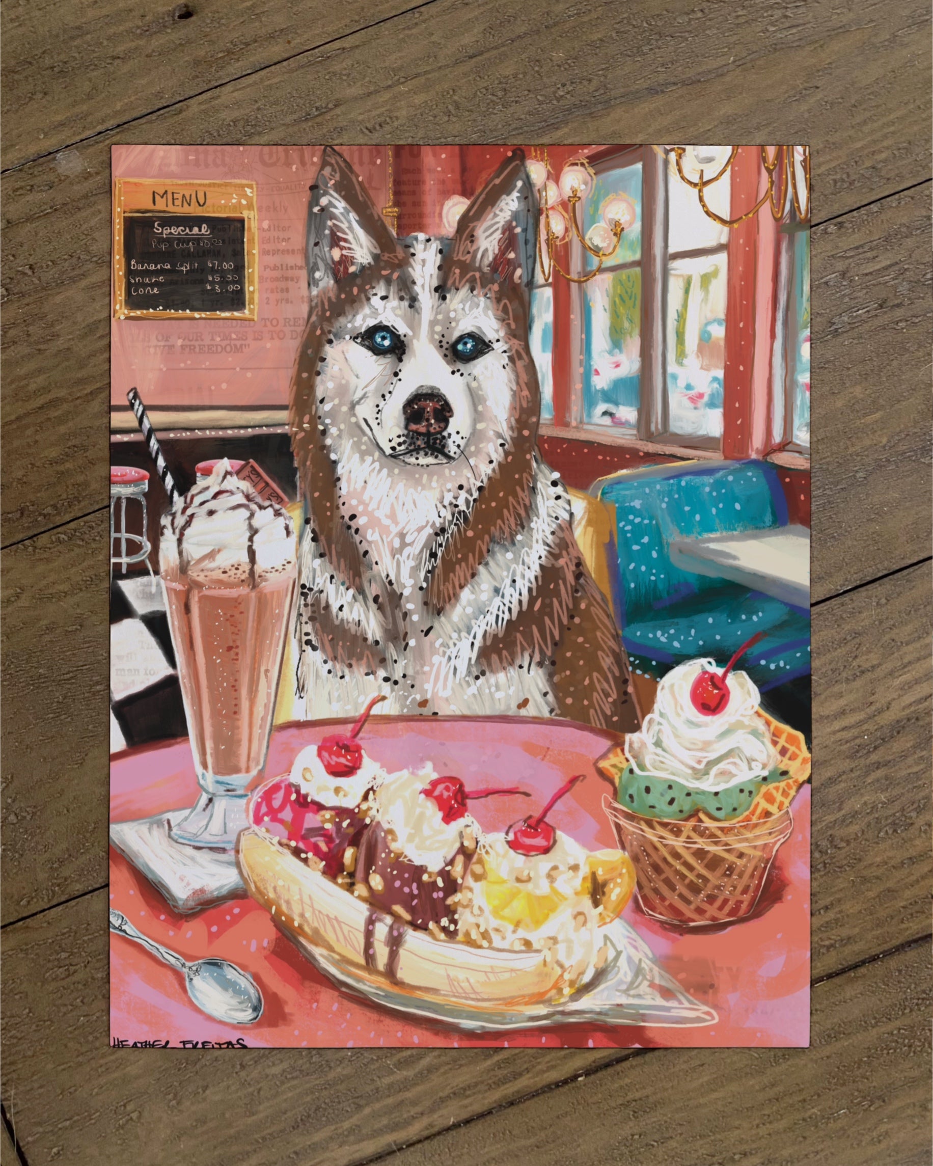 Husky - Build Your Own Dining Dog Paper Print