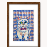 Chubby Plaid Cat ( Framed Original Oil Pastel Art )
