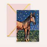 Brown Horse Starry Night Fine Art Greeting Card