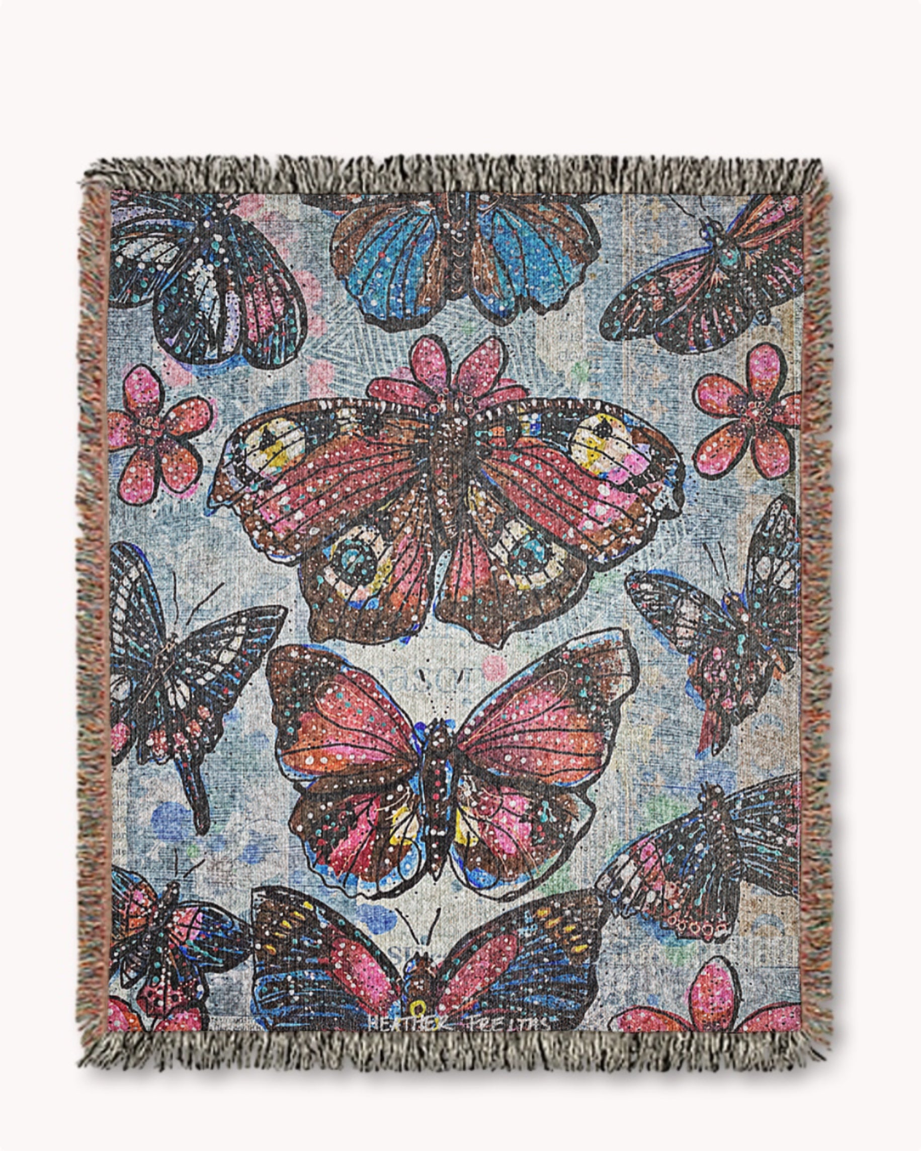 Red Butterflies Woven Blanket