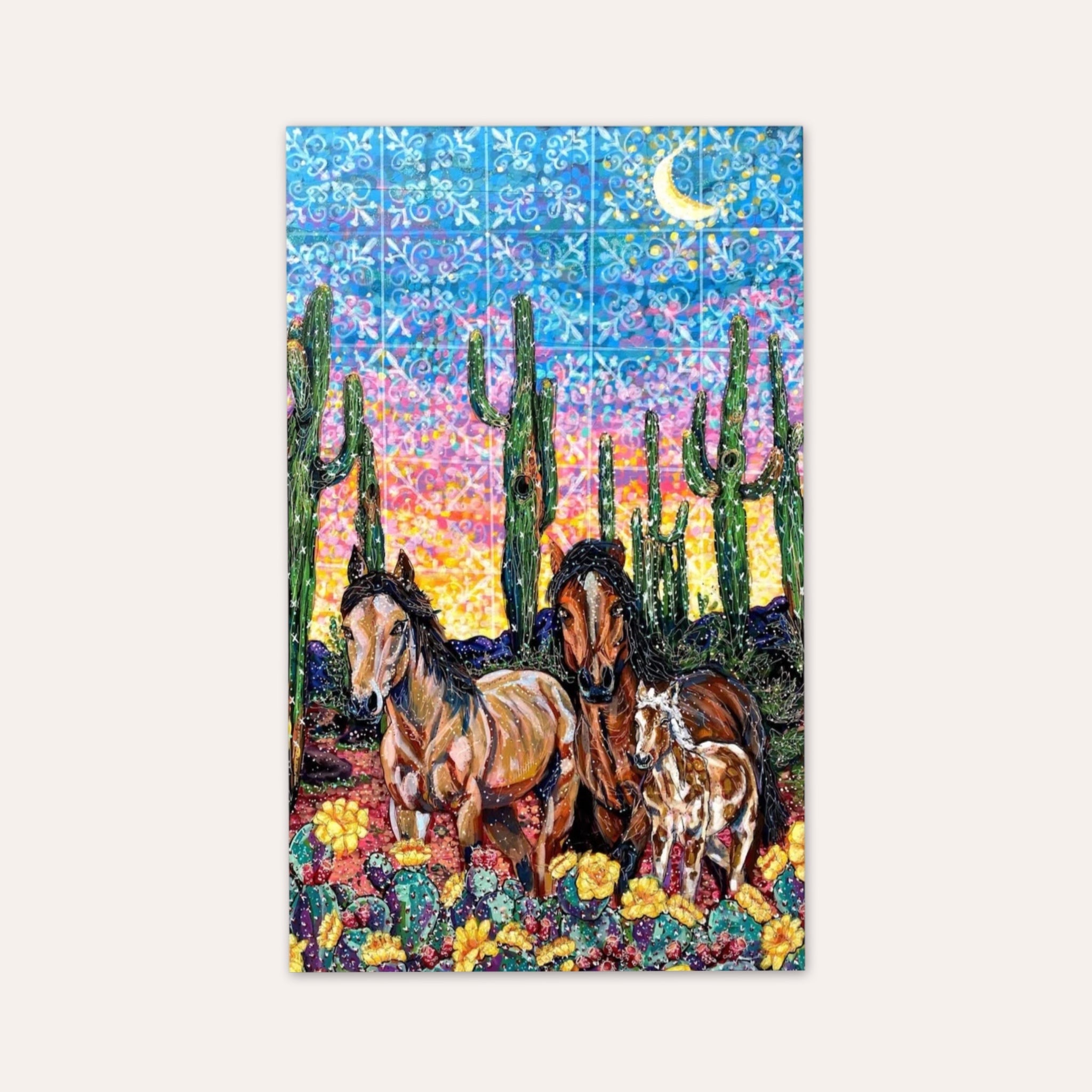 Southwestern Tile & Wild Horses ( Original Painting )