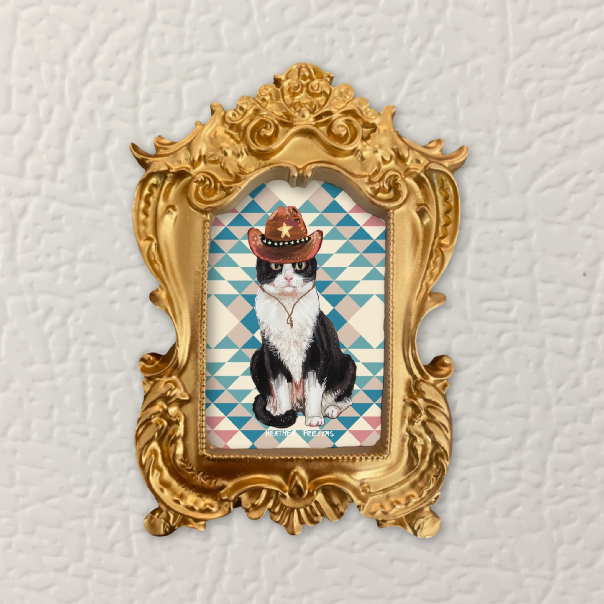 Cowboy Cat Framed Small Magnet