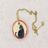 Black Cat Hand Painted Ceramic Necklace