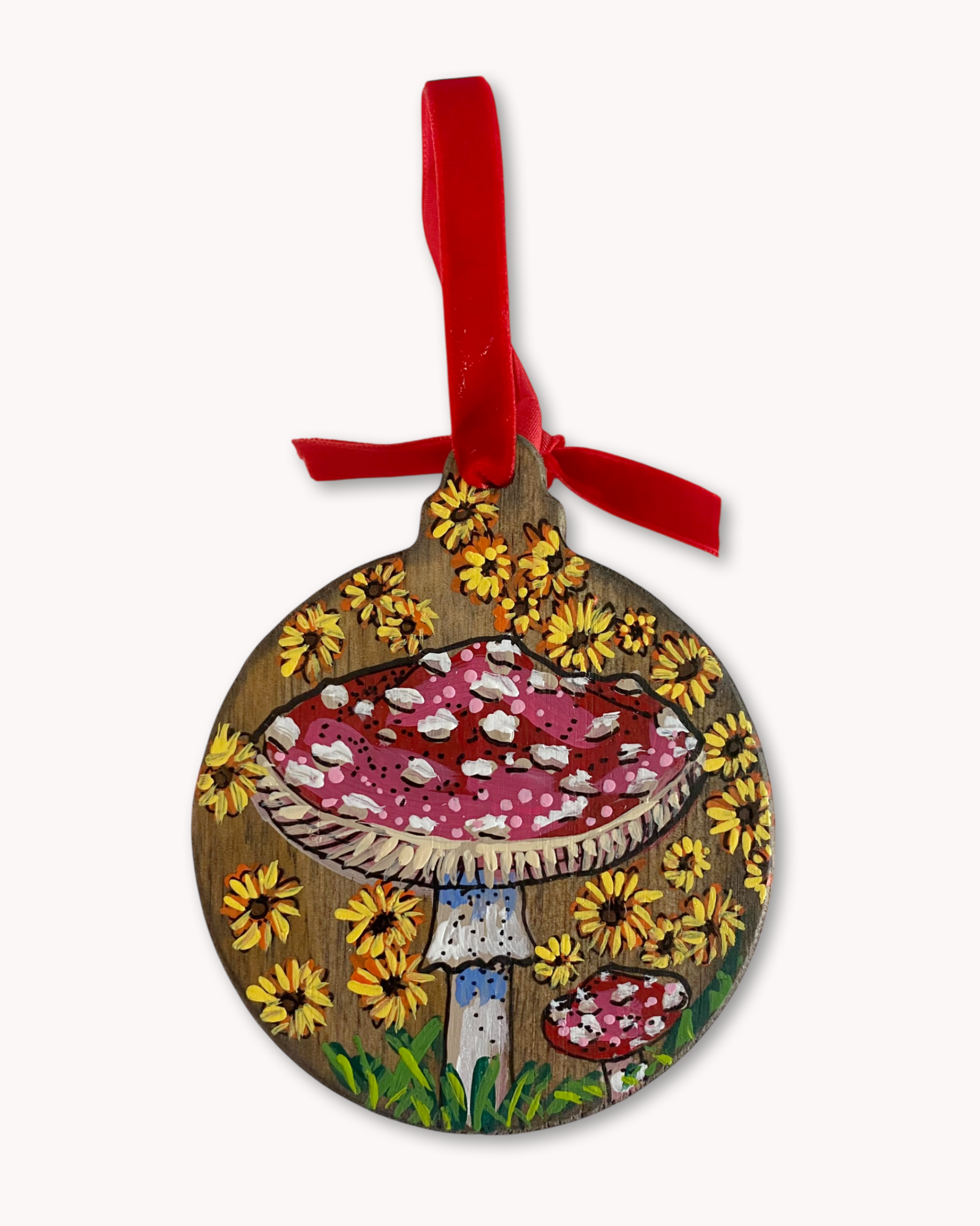 Sunflower Mushroom Hand Painted Ornament