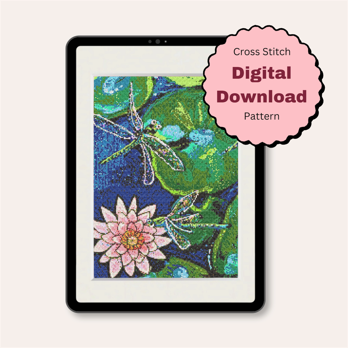 Dragonfly Lily Counted Cross Stitch Pattern ( Digital Download )