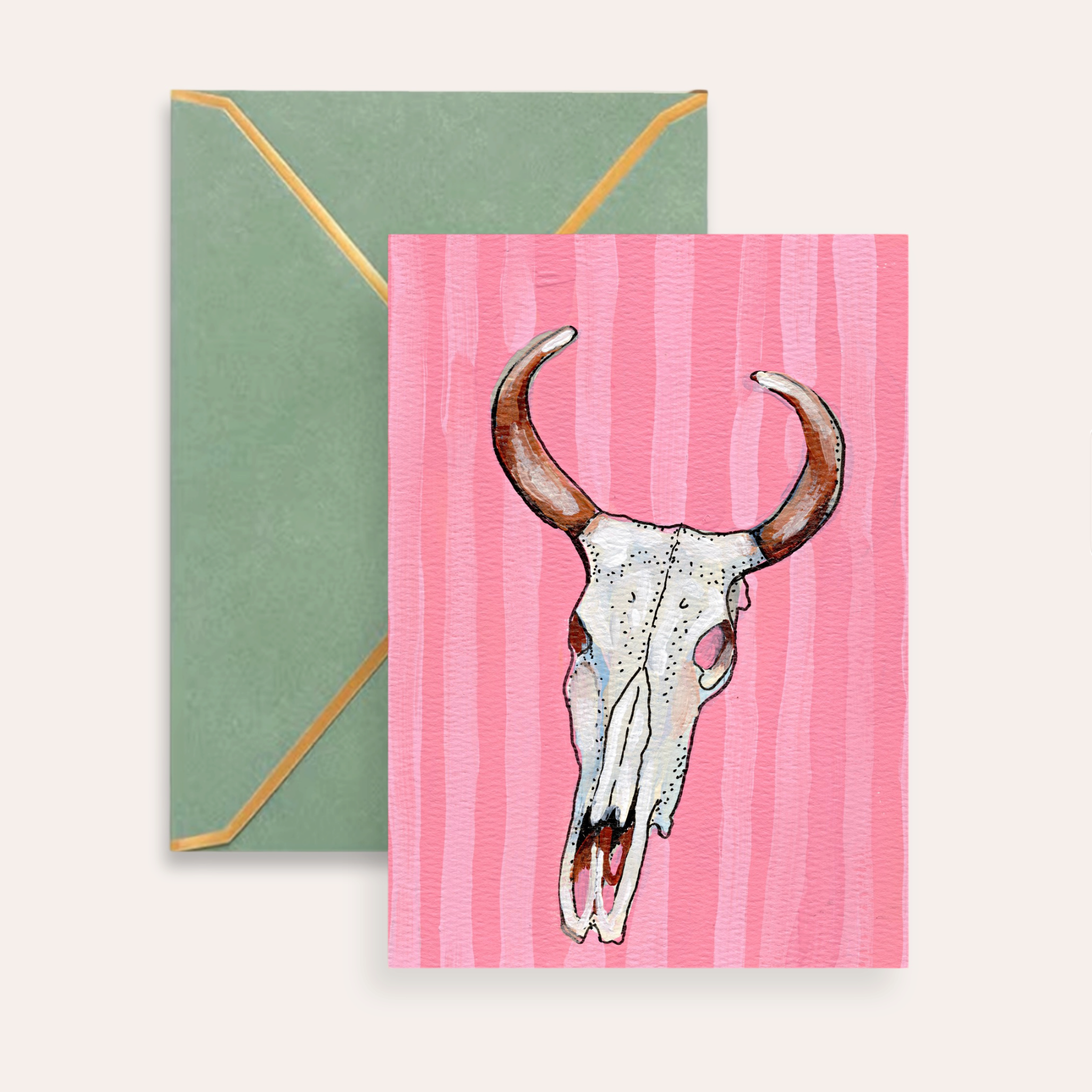 Pink Cow Skull Fine Art Greeting Card