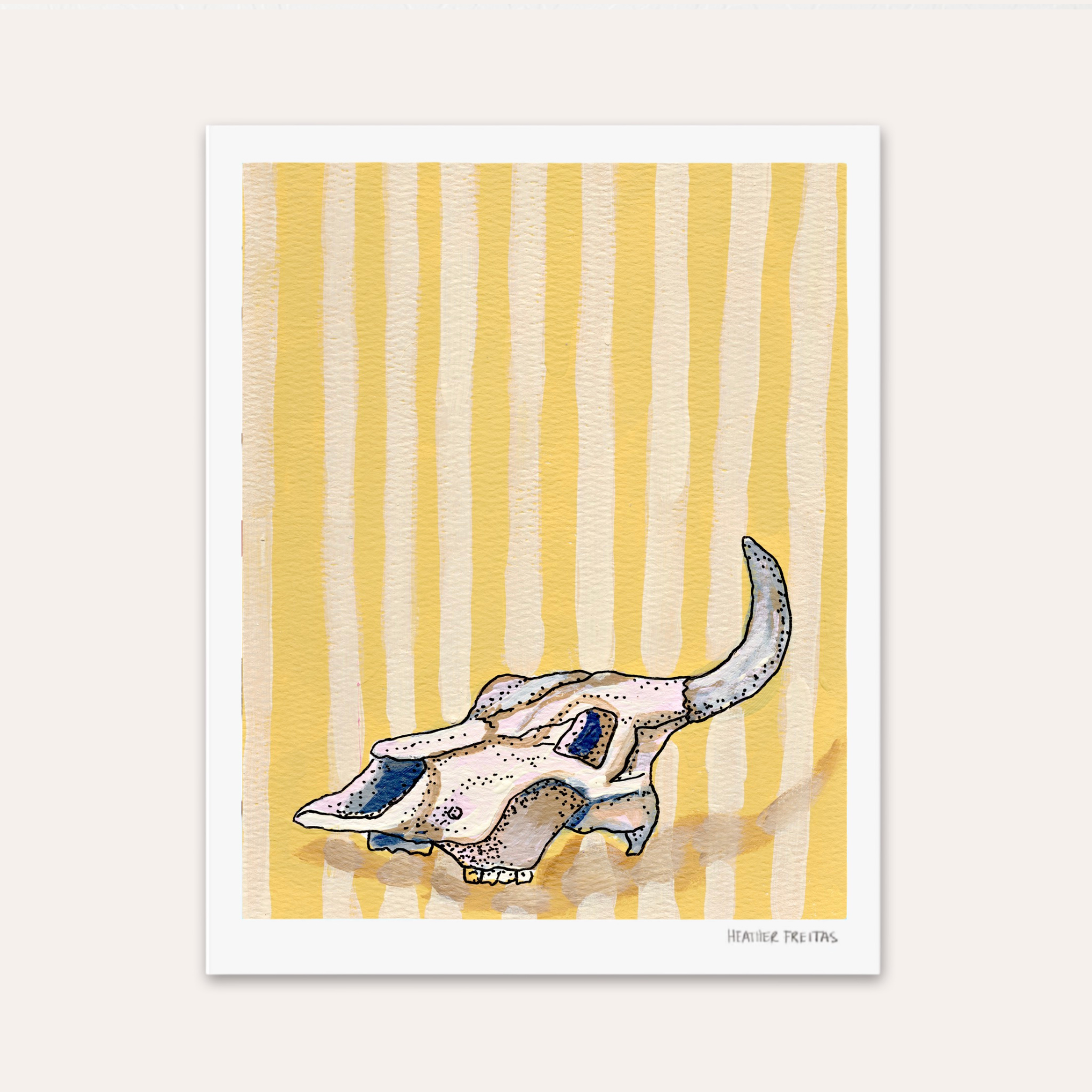 Yellow Stripe Cow Skull Hand Signed Fine Art Print