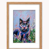 Lilac Cat ( Framed Original Oil Pastel Art )