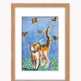Orange Tabby & Monarchs ( Framed Original Oil Pastel Art )