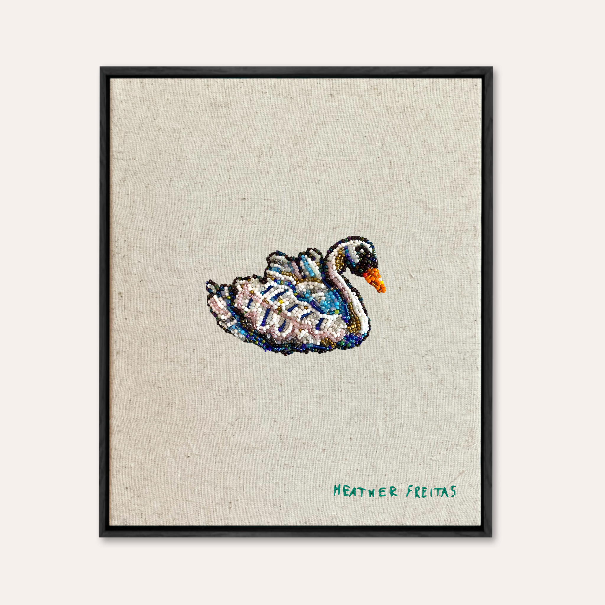 Swan Beaded Embroidery Wall Art