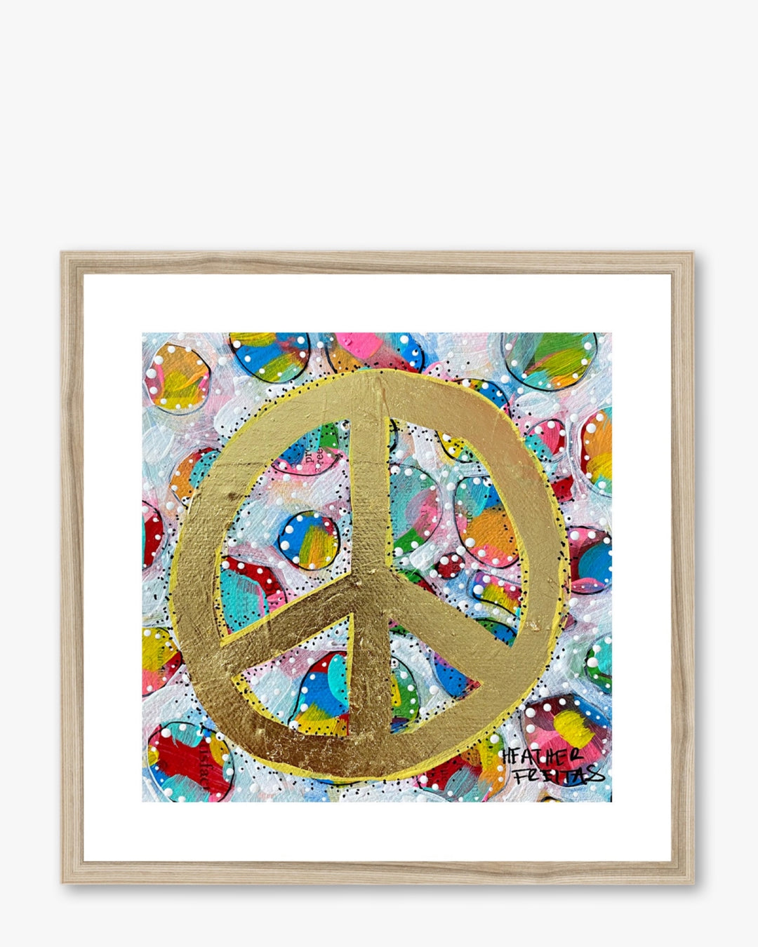 Gold Peace Sign Framed & Mounted Print - Heather Freitas - fine art home deccor