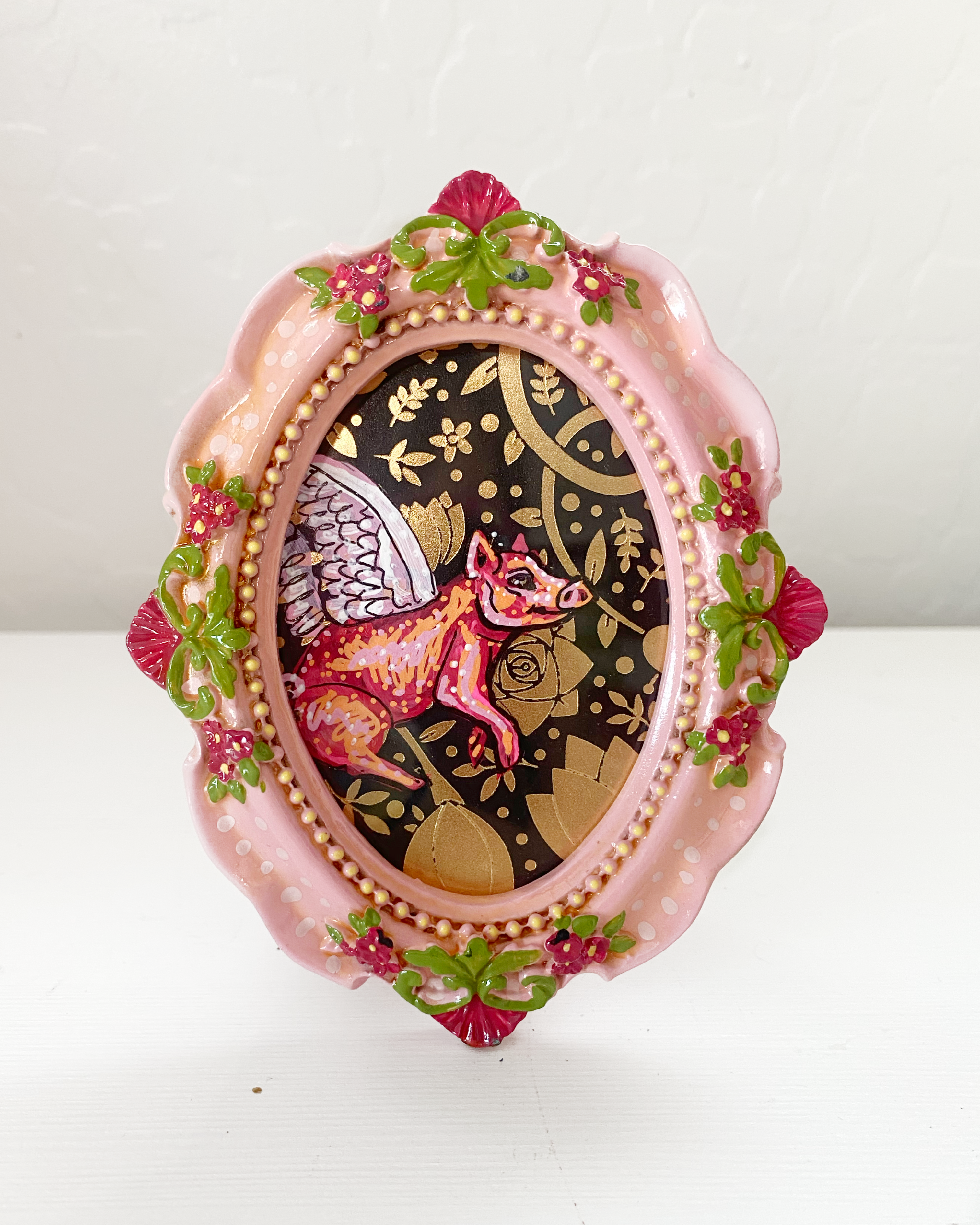 Pretty Pink Flying Pig ( Mini Original Painting )